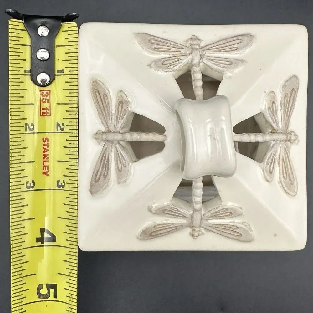 VTG Yankee Candle Stoneware Pagoda Tea Light Holder Dragonfly Ceramic Lantern 4”